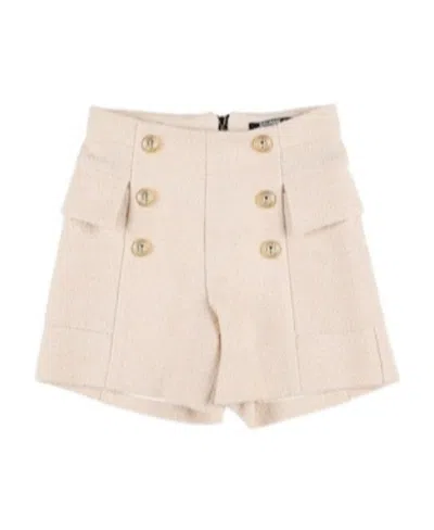 Balmain Kids' Logo Decorated Button Shorts In Neutral