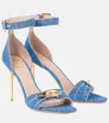 Balmain Logo Denim Sandals In Blue