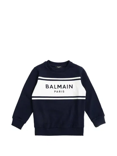 Balmain Kids Logo Printed Crewneck Sweatshirt In Blue