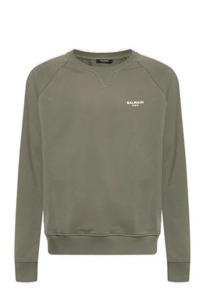 Balmain Logo Detailed Crewneck Sweatshirt In Green