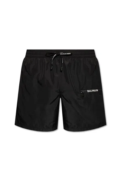 Balmain Logo Detailed Swim Shorts In Black