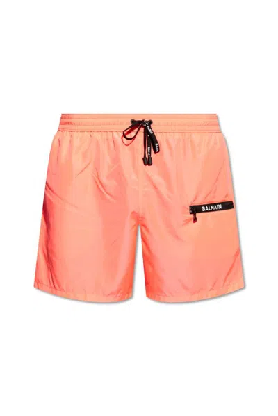 Balmain Logo Detailed Swim Shorts In Pink
