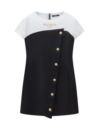 Balmain Kids' Logo Embroidered Dress In Black