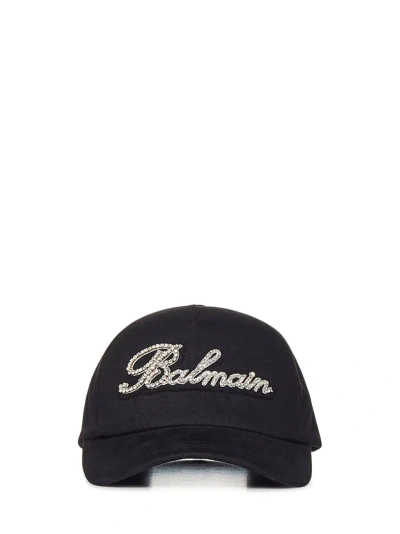 Balmain Logo Embellished Baseball Cap In Black