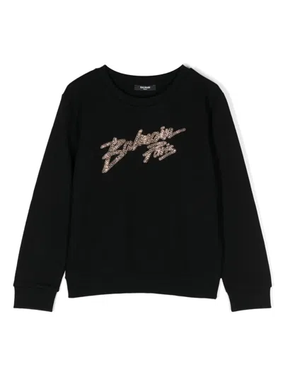 Balmain Kids' Logo-embellished Cotton Sweatshirt In Black