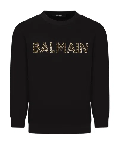 Balmain Logo-embellished Cotton Sweatshirt In Black