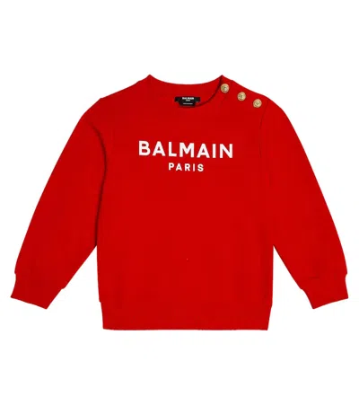 Balmain Kids' Sweatshirt Aus Baumwolle In Red