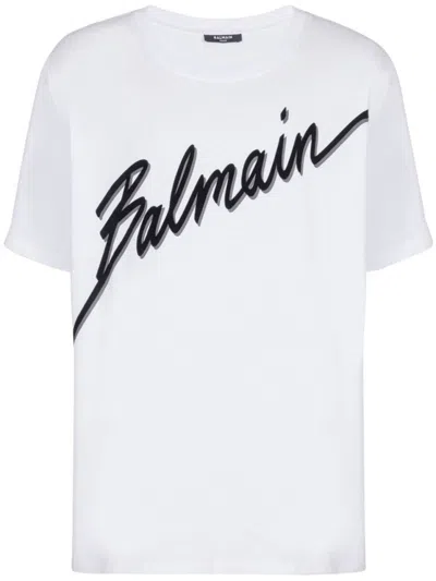 Balmain Men White Crewneck T-shirt With Maxi Logo Lettering On The Front In Cotton Man