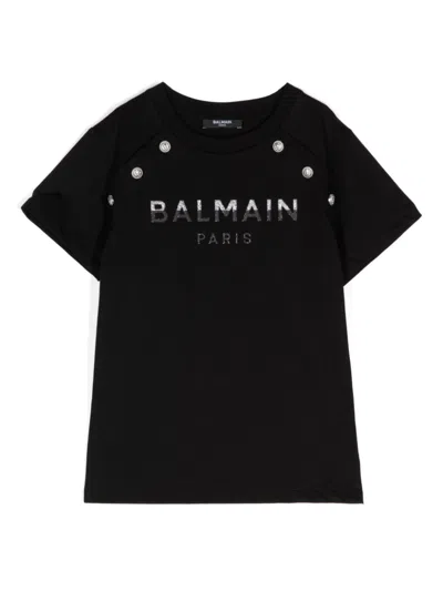 Balmain Kids' Logo-embellished Cotton T-shirt In Black