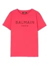 Balmain Fuchsia T-shirt For Girl With Logo And Rhinestones In Pink