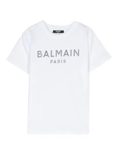 Balmain Kids' Logo-embellished Cotton T-shirt In Weiss