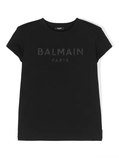 Balmain Kids' Logo-embellished Crew-neck T-shirt In Black