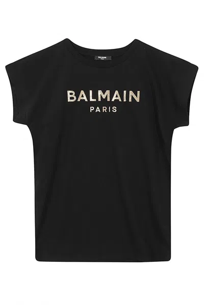 Balmain Kids' Logo Embellished Crewneck T-shirt In Black