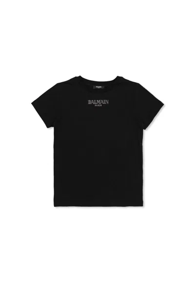 Balmain Kids' Logo-embellished Crewneck T-shirt In Black