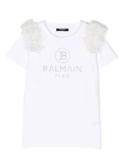 Balmain Kids' Logo-embellished Floral-appliqué T-shirt In White