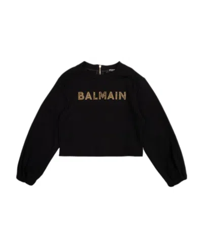 Balmain Kids' Logo-embellished Long-sleeved T-shirt In Black