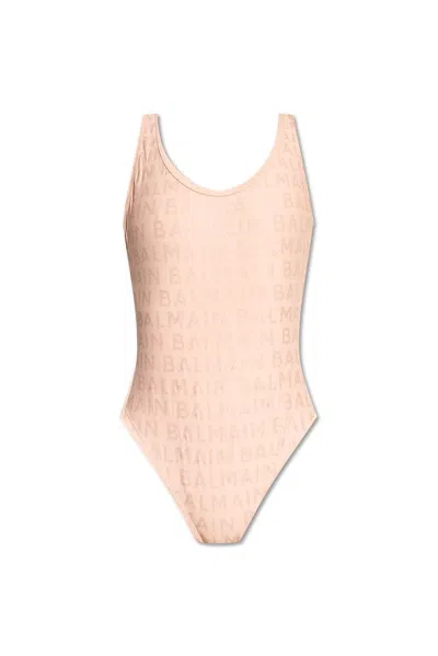 Balmain Logo-print Swimsuit In Pink