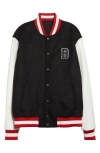 Balmain Wool And Eco-leather Varsity Jacket With Patch In Black