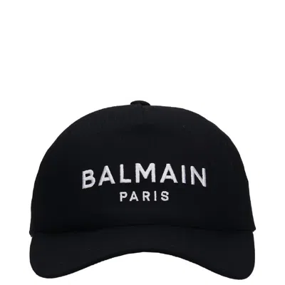 Balmain Logo Embossed Cotton Cap In Black