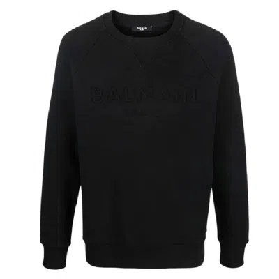 Balmain Logo Embossed Cotton Sweatshirt In Black