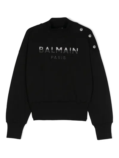 Balmain Kids' Logo-embossed Cotton Swaetshirt In Black