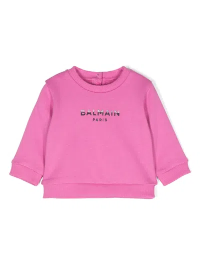 Balmain Babies' Logo-embossed Cotton Sweatshirt In Pink