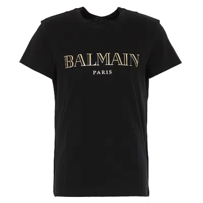 Balmain Logo Embossed Cotton T Shirt In Black