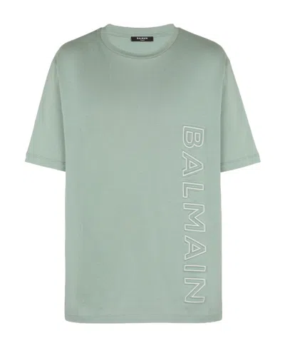 Balmain Logo-embossed Cotton T-shirt In Green