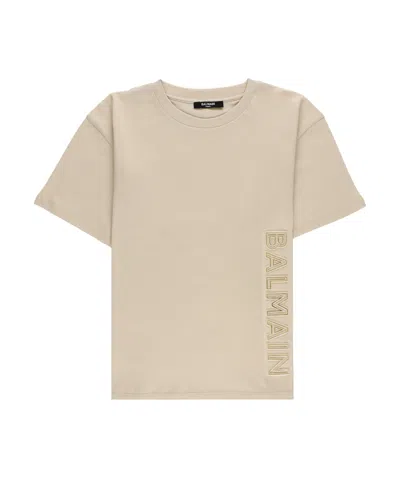 Balmain Logo-embossed Cotton T-shirt In Nude