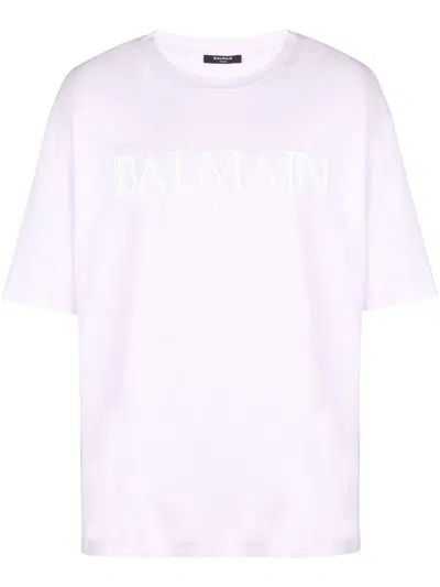 Balmain Logo-embossed Cotton T-shirt In Purple