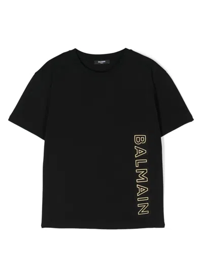 Balmain Kids' Logo-embossed Cotton T-shirt In Schwarz
