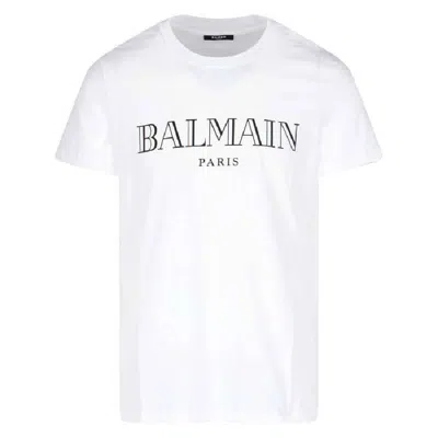 Balmain Logo Embossed Cotton T Shirt In White