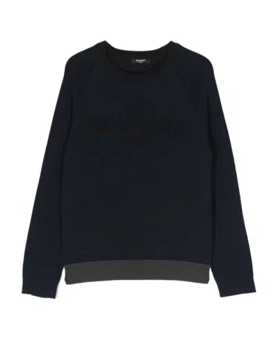 Balmain Logo-embossed Crew-neck Jumper In Black