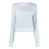 Balmain Logo Embossed Cropped Sweater In Blue