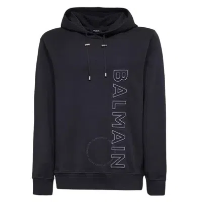 Balmain Logo Embossed Drawstring Hoodie In Black