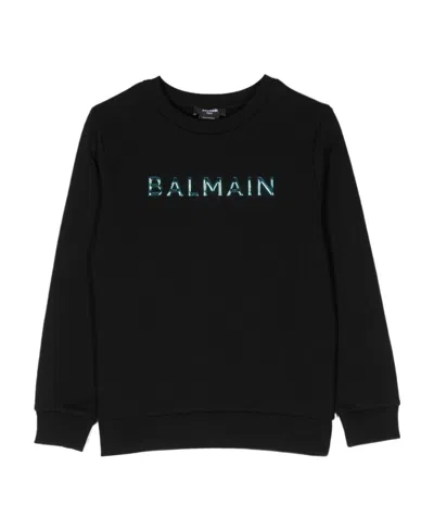 Balmain Logo-embossed Long-sleeve Cotton Sweatshirt In Black