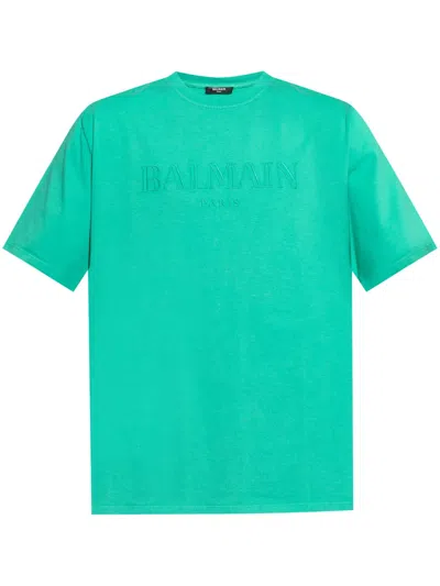 Balmain Logo-embossed T-shirt In Green