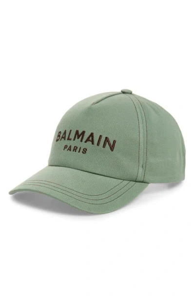 Balmain Logo Embroidered Adjustable Cotton Twill Baseball Cap In Green