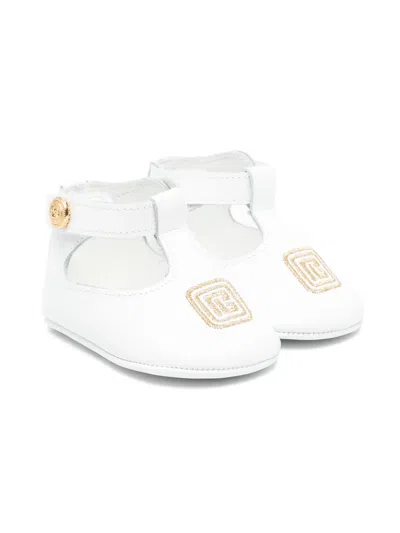 Balmain Babies' Logo-embroidered Ballet Flats In White