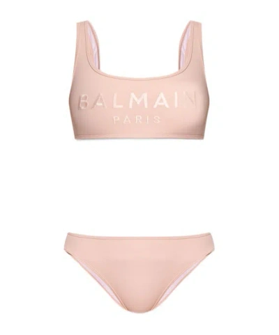 Balmain Logo-embroidered Bikini Set In Pink