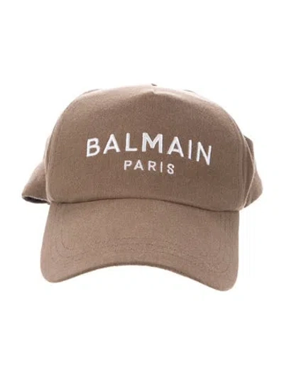 Pre-owned Balmain Logo Embroidered Canvas Baseball Cap In Brown