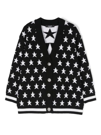 Balmain Kids' Logo-embroidered Cardigan In Black