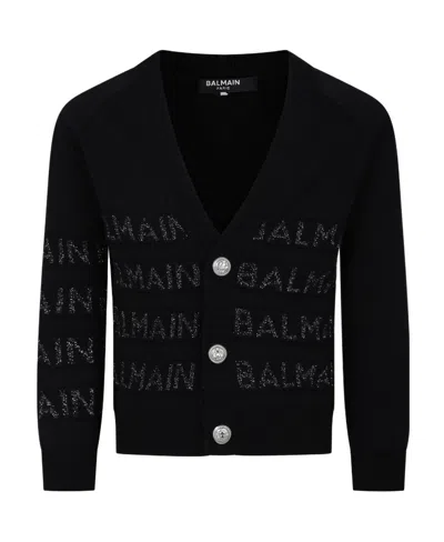 Balmain Logo-embroidered Cardigan In Black