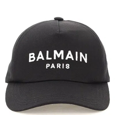 Balmain Logo Embroidered Cotton Baseball Cap In Black