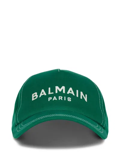Balmain Logo-embroidered Cotton Baseball Cap In Green