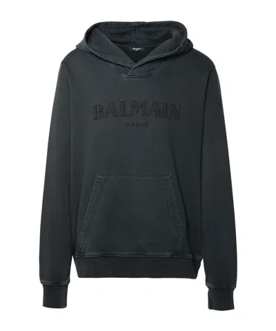 Balmain Logo Embroidered Hooded Sweatshirt In Black
