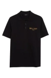 Balmain Logo Embroidered Cotton Piqué Polo In Eah Black/ Multico