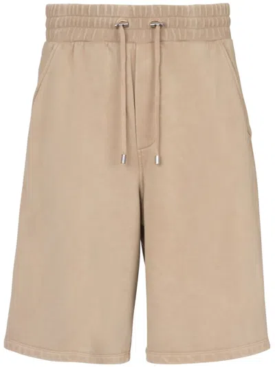 Balmain Logo-embroidered Cotton Shorts In Nude