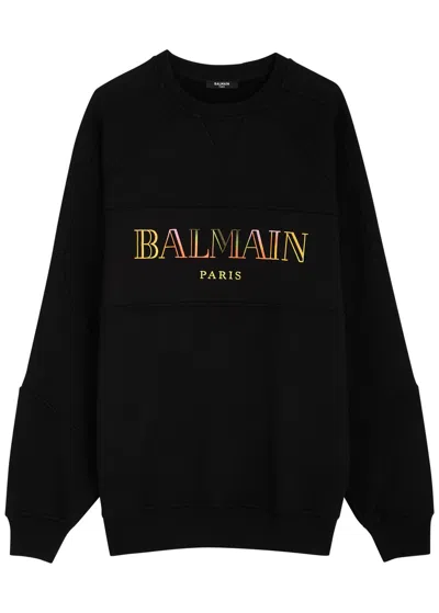 Balmain Logo-embroidered Cotton Sweatshirt In Black