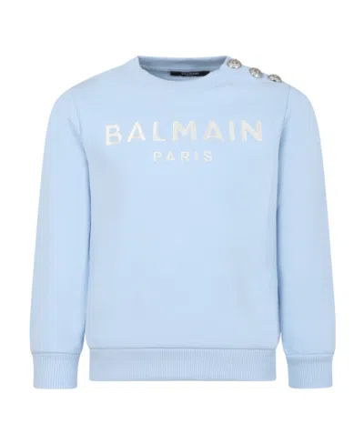 Balmain Logo-embroidered Cotton Sweatshirt In Blue